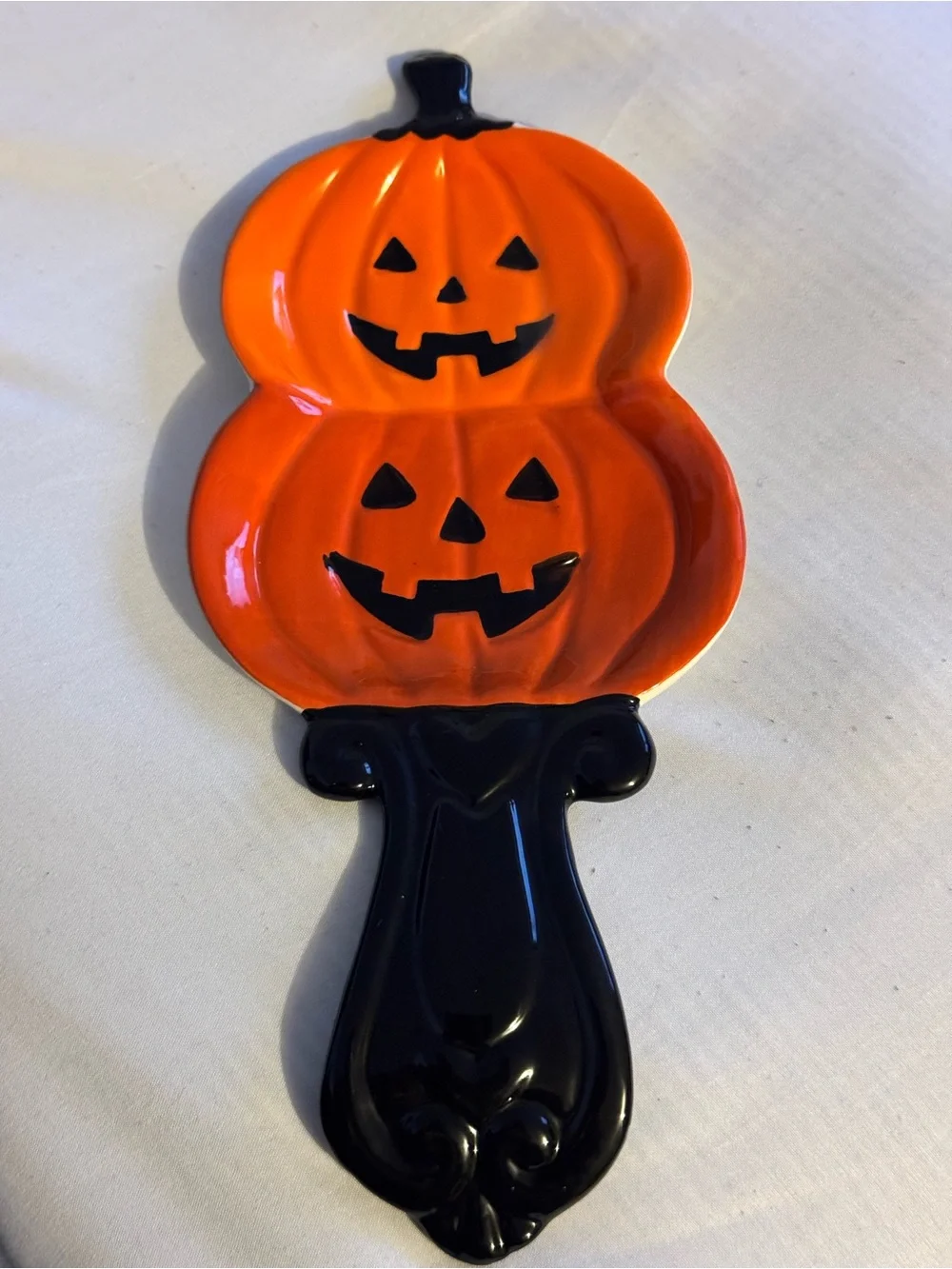Halloween Double Jack-O'-Lantern Decorative Serving Spoon holder- Orange & Black